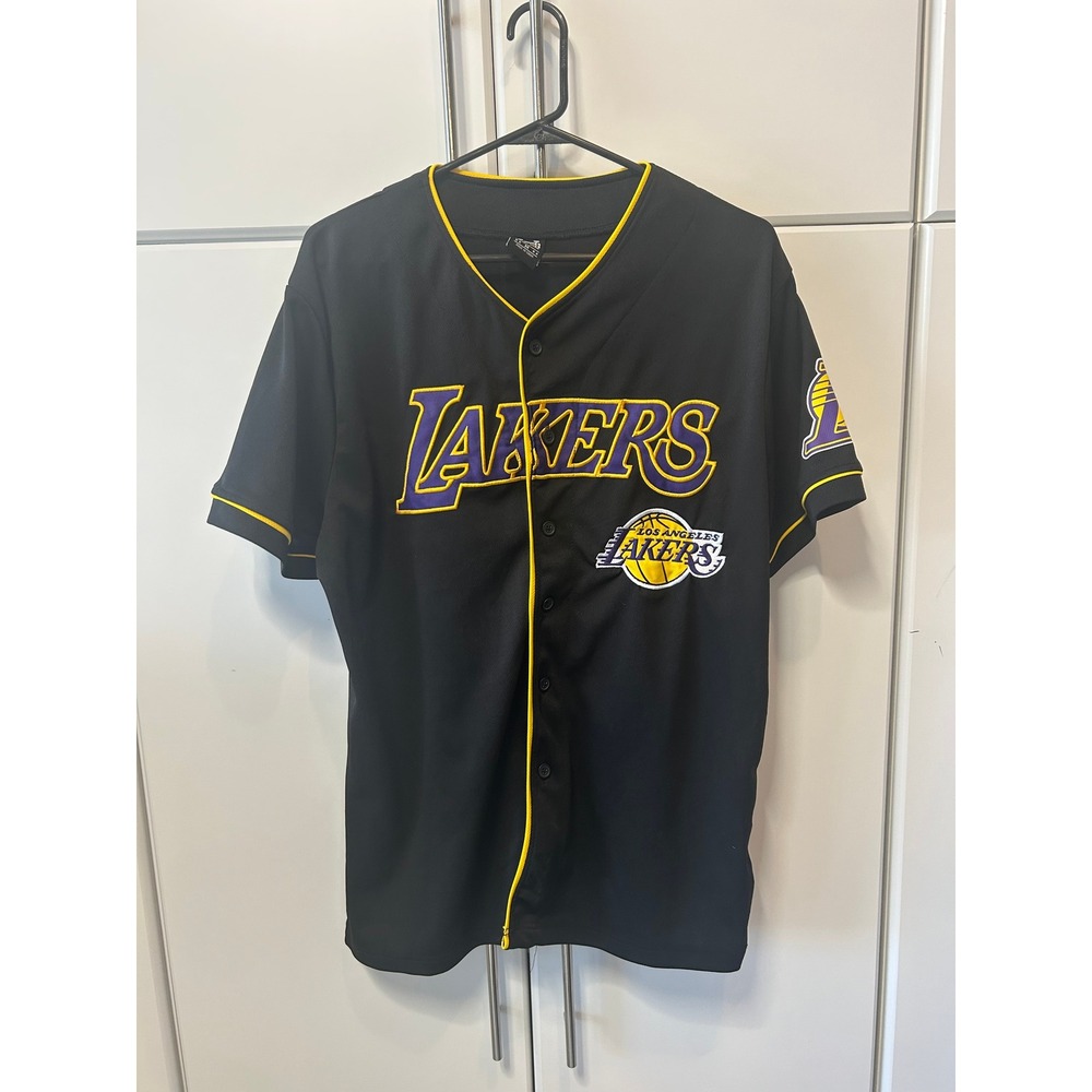 Ultra Game Los Angeles Lakers Baseball Jersey Mens Medium Black Yellow NBA Mesh